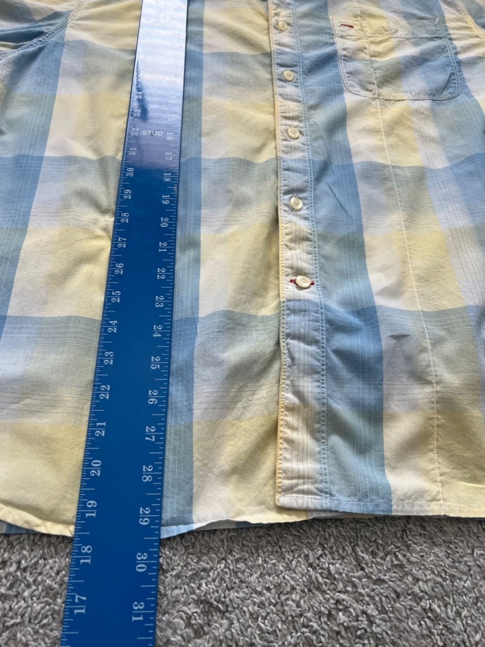GUESS Men’s Light Blue & Yellow Plaid Cotton Short-Sleeve Button Shirt - Size XL - Picture 11 of 12